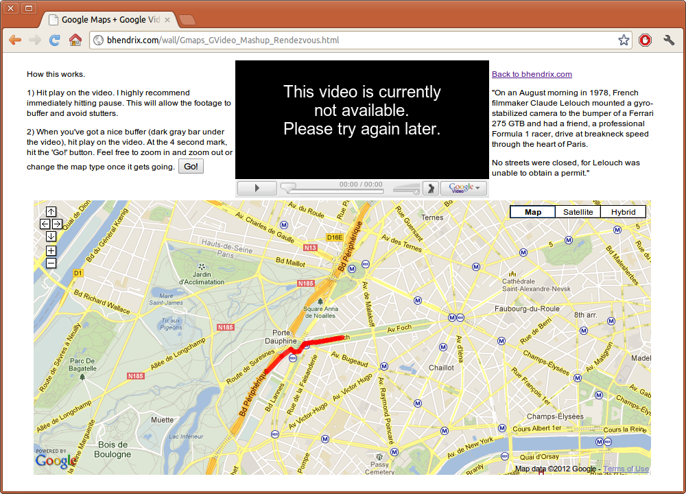 Google Maps + Google Video + Mashup – el Rendez-vous de Claude Lelouch